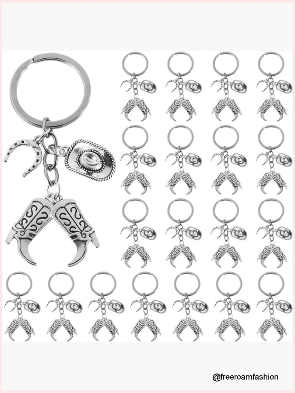 20PCS Horse & Cowboy Keychains Western Key Rings Set Silver Metal